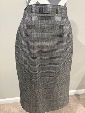 Laura Leigh LTD Vintage Academia Wool Black and Gray Glen Plaid Pencil Skirt